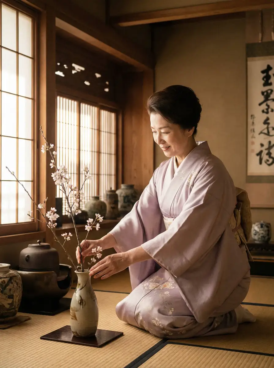 一位优雅的 暖暖视频免费 高清 日本 在和室中插花